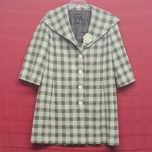 Focus 2000 Pea Coat Green Brown Plaid Womens Size Small
